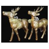 TWO (2) Big Vintage Paper Mache Gold Reindeer