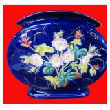 15"x13" Decorated Ceramic Cobalt Blue Vase