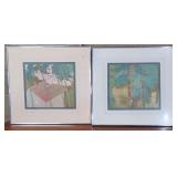 TWO (2) Prints Cherry Blossoms & Pigeons 24"x26"