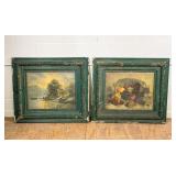 Two 19th C. Style Prints in Green Painted Frames