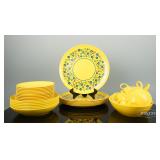 Set of yellow melamine mcm plates and cups
