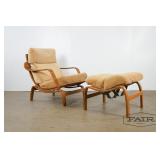 Oak Lounge Chair with Ottoman