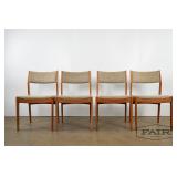 4 Teak and Oatmeal Fabric Dining Chairs