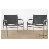 Tubular Chrome and Leather Lounge Chairs