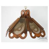 Teak and Cane Hanging Lamp