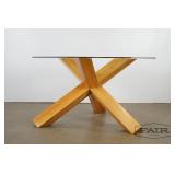 Beech base glass top modern dining table