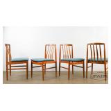 Set of 4 teak dining chairs with fabric seats