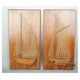 Pair of Wood and Thread Boats, Signed