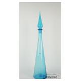 Tall Italian blue art glass decanter
