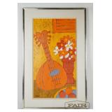 Kalish , signed painting of guitar and flowers