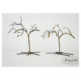 Pair of metal tree sculptures made with nails
