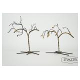 Pair of metal tree sculptures made with nails