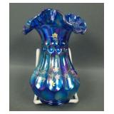 Fenton Blue Carnival Glass Thumbprint & Oval Vase