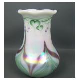 Fenton Pulled Feather Decorated Art Glass Vse