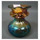Robert Hansen Art Glass Vase W/Applied Rigeree