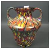 Fenton/ Dave Fetty Iridised Mosiac Handled Vase