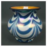 Imperial Freehand Blue Drag Loop Squatty Vase