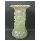 Fenton Vaseline Opal Iridised Heavy Iris Vase