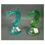 2 Fenton Green Jumping Trout Paperweights