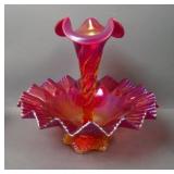 2004 Fenton Red/ Amberina Stretch Glass Epergne