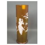 Bohemain Gold Iridised Mary Gregory Cylinder Vase