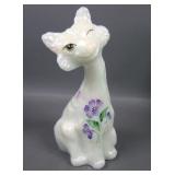 Fenton White Iridised Floral Decorated Alley Cat
