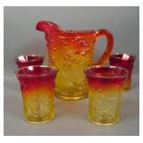 Imperial Red/ Amberina Lustre Rose 5 Pc Water Set