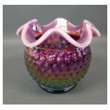 Fenton Plum Opal Hobnail Iridised Ruffled Vase