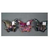 Three Fenton Carnival Glass Butterfly Ornaments