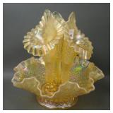 Fenton Topaz Diamond Lace Carnival Glass Epergne
