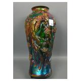 Fenton Green Carnival Glass Cockatoo Vase