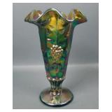Fenton Teal Carnival Glass Paneled Grape Ftd Vase