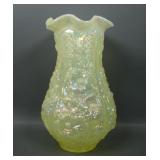 Fenton DBS Iridised Vaseline Opal Poppy Show Vase