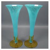 Pair of Murano Art Glass Decorated Trumpet Vases