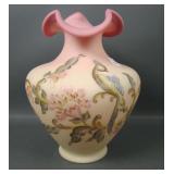 Fenton Burmese Queens Bird Large Ruffled Vase