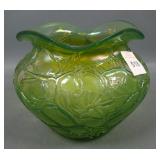 Kraik Green Crackle Art Glass Ruffled Vase