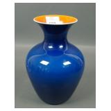 Imperial Blue Lead Luster Vase W/ Orange Throat