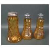 3 Marigold Vintage Carnival Glass Salt & Pepper