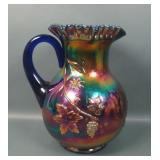 Fenton Electric Blue Floral & Grape Pitcher