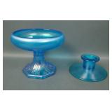 Two Blue Stretch Glass Items