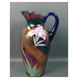 Fenton Blue Iris Enameled Diagonal Band Pitcher