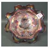 Fenton Brick Red Grape & Cable Ruffled Bowl