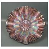 Fenton Amethyst Peacock Tail 3/1 Edge Bowl