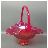 Fenton Red / Amberian Stretch Glass Handled Basket