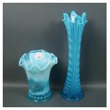 Two Blue Opalescent Vases