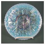 Fenton HOACGA Ice Blue Opal Peacock & Dahlia Plate
