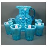 Fenton Blue Opal Drapery 7 Pc Water Set
