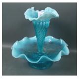 Dugan Blue Opal Strawberry & Dahlia Twist Epergne