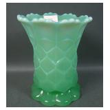 Maker? Jade Green Honeycomb Squatty Flared Vase