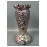 Rindskopf Red Deep Crackle Art Glass Vase